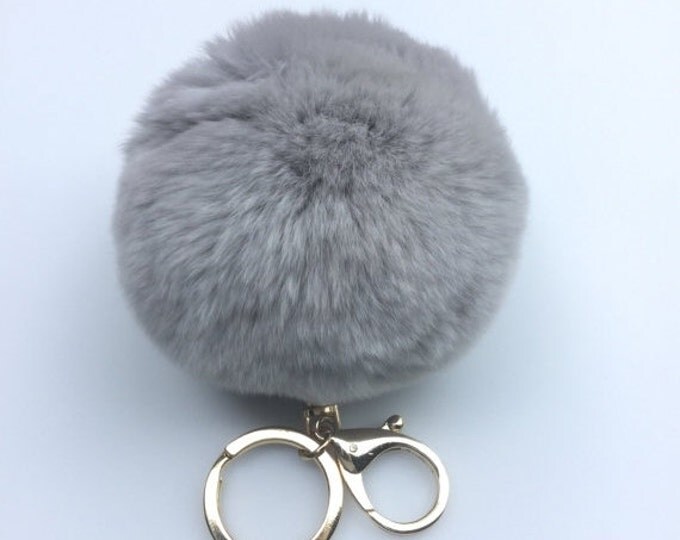 Oxford Grey fur ball key chain fur bagcharm pom pom
