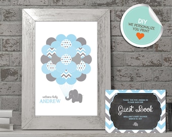 Elephant Baby Shower Guest Book, Elephant Guest Book, Light Blue, Gray (Only), Chevron (Matches Chalkboard, Balloon) | DIY