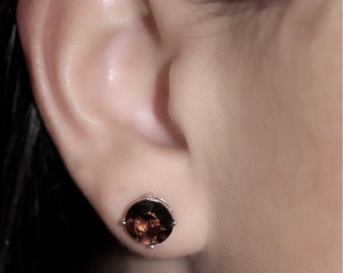 smoky quartz silver earring, stud earring, gold earring, silver earring, brown stone earring, gift for her, gold smoky quartz earring