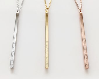 4 sided hand stamped Long Necklace - Long Pendants long chain layering necklace - L4N