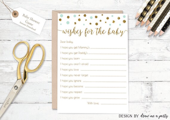 Mint Gold Baby Shower Wishes , Mint Gold Glitter Baby Shower Games , Confetti Wishes For The Baby , Mint Baby Wishes , Printable , Download Il_570xn