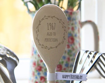 PERSONALISED 50th Birthday Gift, 80th birthday gift, 1967 Aged to Perfection, Wooden Spoon, Any YEAR - 40th, 30th, 60th, 70th