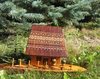 Small wooden moneybox house, display case for miniatures, dolls moneybox house, moneybox craft storage, Handmade Urainian House moneybox