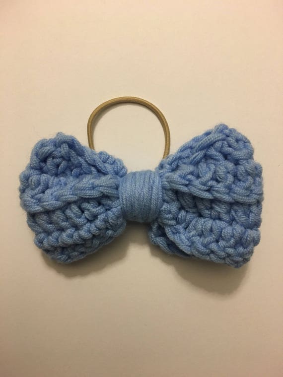 Hair bow, crochet bow, girls accessories, blue bow, knit hair accessories, crochet hair bow, bow hair tie