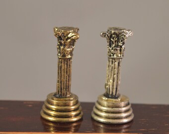 Vintage column,miniature,silver and brass plated , from a chess set,size perfect for dollhouse,fairy gardens,2 pcs