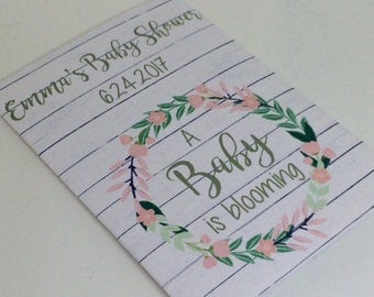 baby flower seed packets, pink wreath baby shower favors, rustic baby shower favors, baby girl favors, pink flower favors, white wood favors