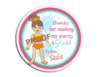 Pool Party GIRL / Goody Bag Labels / Tags or Stickers / Thank You / Labels for Party Favors / Cake Pops / Will be personalized for you!