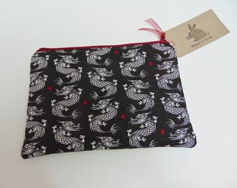 Handmade Chinese Dragons Makeup Bag, Chinese Dragon Padded Pouch or Pencil Case