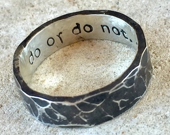 Star Wars Jewelry, Star Wars Gift, Star Wars Ring, Star Wars Band, Do or Do Not There is No Try, Silver Ring