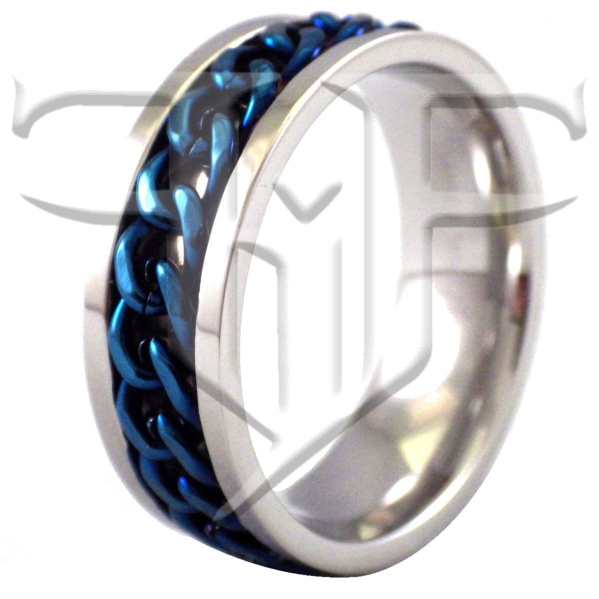 Blue Spinner Ring Stainless Steel Blue Chain Spinner Ring