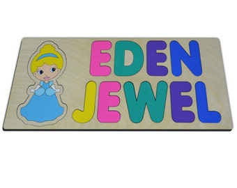 Princess in Blue Personalized Wooden Two (2) Name Puzzles Kids Toy, Puzzle Gift Girl Christmas, Birthday, Baby Shower 473937942
