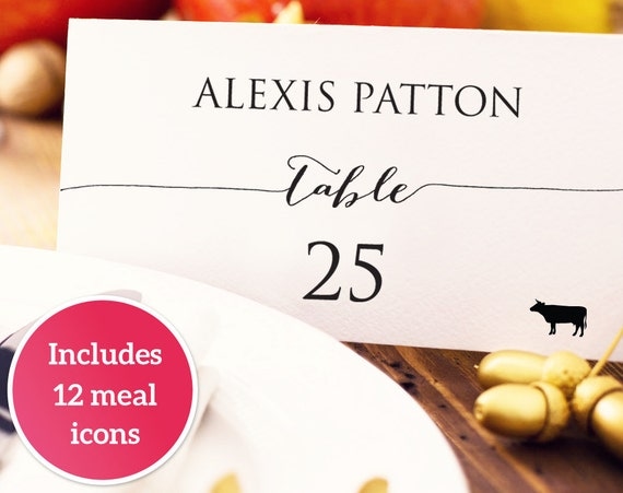 free template card printable escort Card Template Editable Icons with Place DIY Wedding Meal