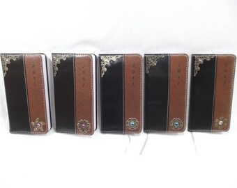 Steampunk Vintage style customised B5 week to view 2017 diary, varied designs with ornate floral brass decoration. Gift for her free p&p