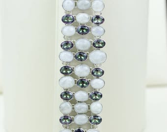 Moonstone Mystic Toapaz 925 S0LID Sterling Silver Bracelet B2671