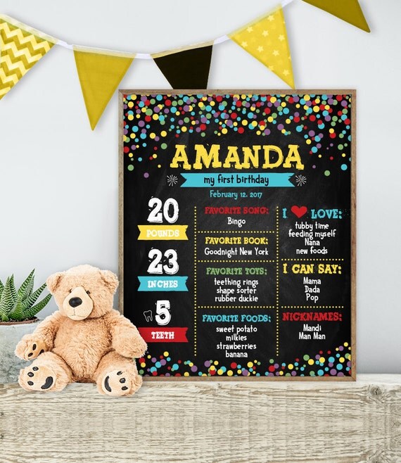 Confetti Birthday Chalkboard / First Birthday Baby Facts Baby