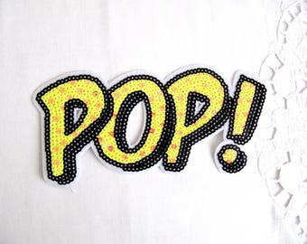 Iron On Suave POP Patch,Neon Yellow Pop Applique,Sequin Pop Applique,