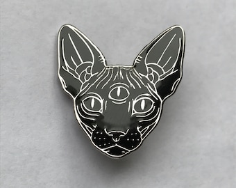 Black / metal enamel pin 'sphynx with third eye'