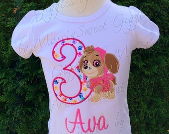 Skye Paw Patrol birthday shirt, handmade paw patrol birthday shirt, skye shirt