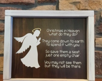 Christmas in Heaven - Heaven Sign - Christmas Decor - Memorial Sign - Heaven Poem - Memorial Gift - Empty Chair Poem - Remembrance Gift