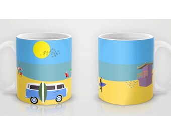 Surfer beach mug-Summer mug-Blue van mug-Seaside mug-Surf mug-Cool Surfer Mug-Coffee lover gift-Gift for him-Etsy gift-Colourful mug