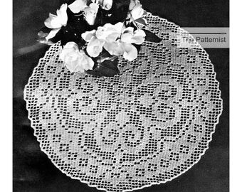 50s Vintage Crochet Pattern Filet Crochet Doily Table Mat Size 30 Crochet Cotton 13" Diameter PDF Instant Download SKU 19-1