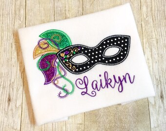 Girls Glitter Mardi Gras Mask bib, bodysuit or shirt - Mardi Gras Mask - Mardi Gras Shirt - Mardi Gras Baby - 1st Mardi Gras - Girls glitter