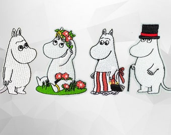Moomins Cartoon Characters Iron on Patch(M) - Moominmamma, Moominpapa, Moomintroll, Snorkmaiden Applique Embroidered Iron on Patch