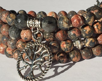 Angel Zen Mala 108,Mala Labradorite 108,Gift Mala Necklace,Tree of Life Angel,Jasper Yoga Bracelet,Meditation 108 Mala,Tree of Life Jewelry