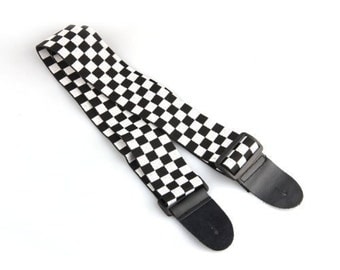 Art Attack Black & White Checkered Checker Chess Jacguard Weave Music Electric Acoustic Bass Guitar Ukulele Strap