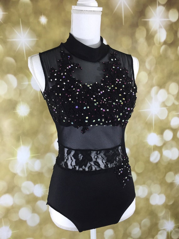Black lace leotard contemporary costume Custom dance
