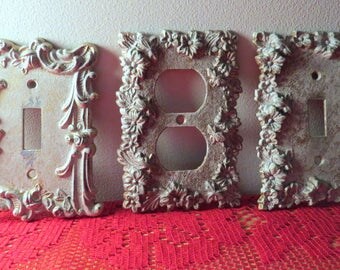 Shabby metal switch plate, rustic plug cover, distressed plug cover, vintage plug cover ornate metal plug, outlet cover,shabby home decor