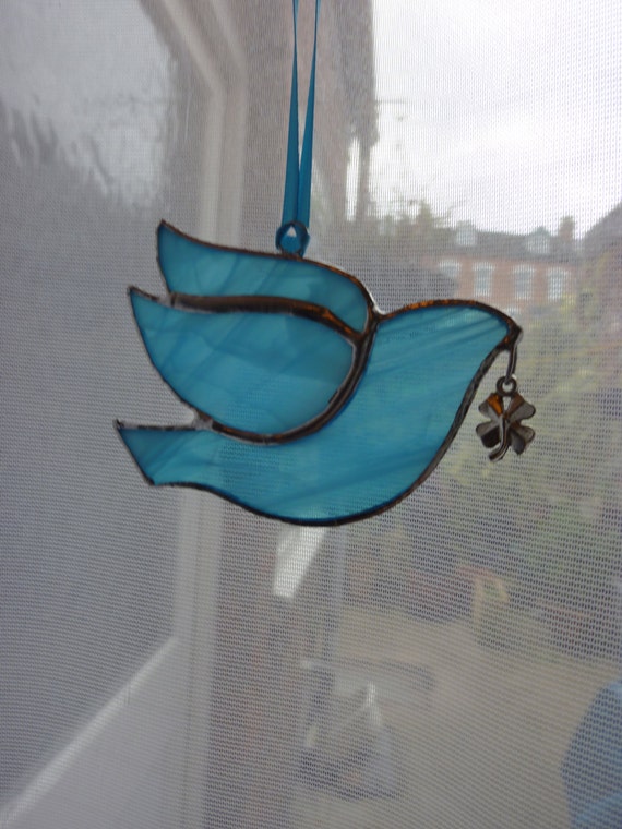 Stained glass blue bird Dove suncatcher.