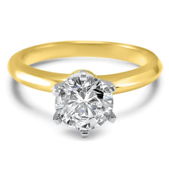 Classic 14k Yellow Gold 6 Prong round moissanite solitaire