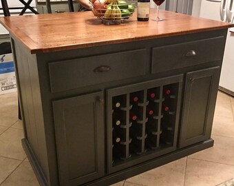 Kitchen Island with 10" Overhang and Wine Rack