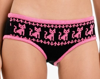 Panties - Underwear - Kitty Panties - Cat Underwear - Lingerie - Knickers - Pink Panties - Knit Panties - Womens Knit Underwear