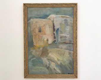 Abstract Cityscape Original Vintage Oil Painting Signed Framed