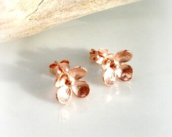 Rose Gold Flower Stud Earrings - Gift For Her -
