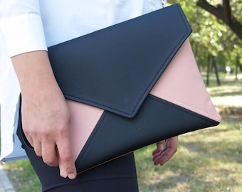 Black and Pink Bridesmaid Clutch Vegan Leather Clutch Bag Gift for Her Evening Clutch Purse Wedding Clutch Vegan Bag Clutch Handbags Wallet