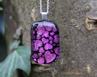 Pink heart dichroic glass pendant, dichroic glass necklace, fused glass, heart fused glass pendant, dichroic necklace , pink heart dichroic,