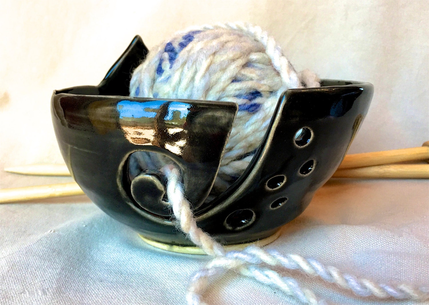 Medium Black Cat Yarn Bowl ceramic yarn bowl kitty by FunNFiber