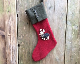 Tweed Christmas stocking, wool, Christmas decoration