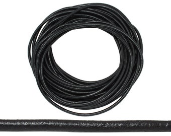 30 FT 2 mm Leather Black Color Round Cord (LEATHRBK20)