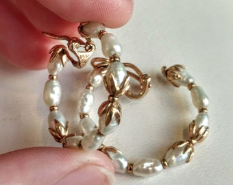 Pearl Hoop Earrings 14k Yellow Gold Clip-on