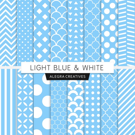 Light Blue & White digital paper soft blue geometric