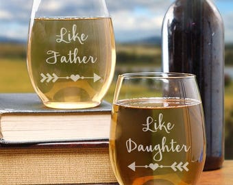 Like Father Like Daughter Stemless Wine Glasses, Gift Ideas, Gift Ideas For Dad, Gifts For Dad, Father Daughter Set, Gift Ideas, Set of 2