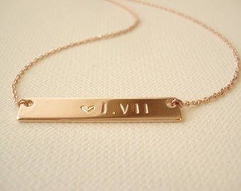 Hand Stamped Rose Gold Bar Necklace...Personalized Name plate bar jewelry, Sorority gift, monogram, bridesmaid gift