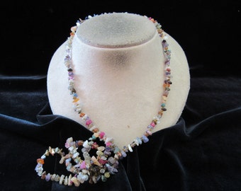 Vintage Multi Colored Glass Stone Long Necklace