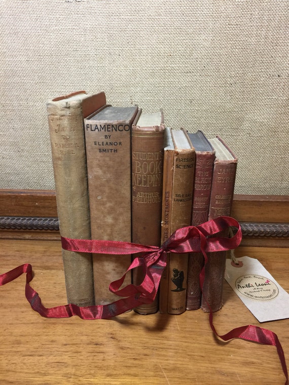 BROWN and TAN Vintage Book Collection - Old Books Decor - Rustic Home Decor - Interior Design Shelf Staging - Custom Sourced Books