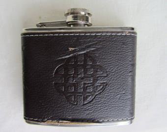 1970's stainless steel leather covered hip flask, 4 oz. pocket flask, spirit flask, gentleman's accessory,