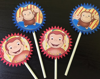 Curious George Cupcake Toppers (12), Curious Geoege Party, Curious George Birthday, Curious George Cake Toppers, Curious George